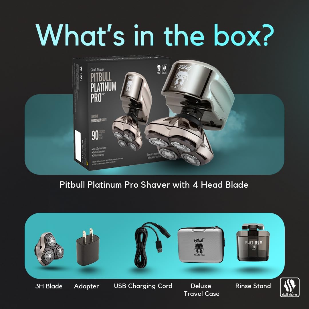 Skull Shaver - Pitbull Platinum PRO PX5 Head and Face Shaver - with Bonus Blade