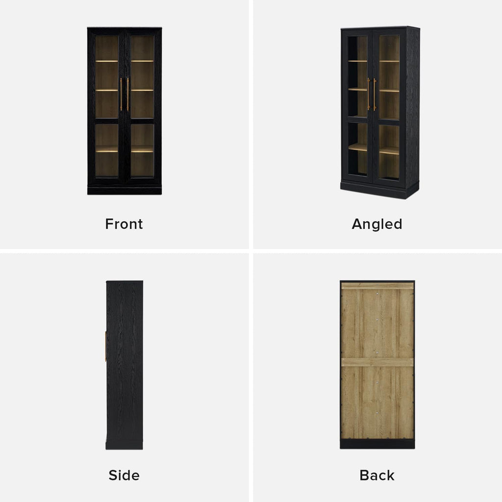 mopio Blake Tall Display Cabinet, Kitchen Buffet Pantry Cupboard, Trophy Display Case, Storage Cabinet Scratch Resistant Acrylic, Modern Farmhouse Curio Organizer (Black Oak Acrylic, Set of 2)