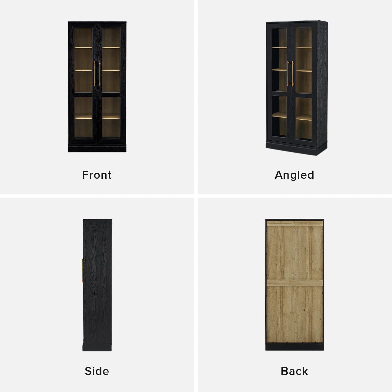 mopio Blake Tall Display Cabinet, Kitchen Buffet Pantry Cupboard, Trophy Display Case, Storage Cabinet Scratch Resistant Acrylic, Modern Farmhouse Curio Organizer (Black Oak Acrylic, Set of 2)