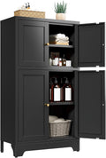 Bevivog Black Metal Locker Cabinet with 4 Doors, Metal Sideboard Cabinet Coffee Bar Storage Accent Cabinets for Home Office, Kitchen Living Room, Hallway, Entryway