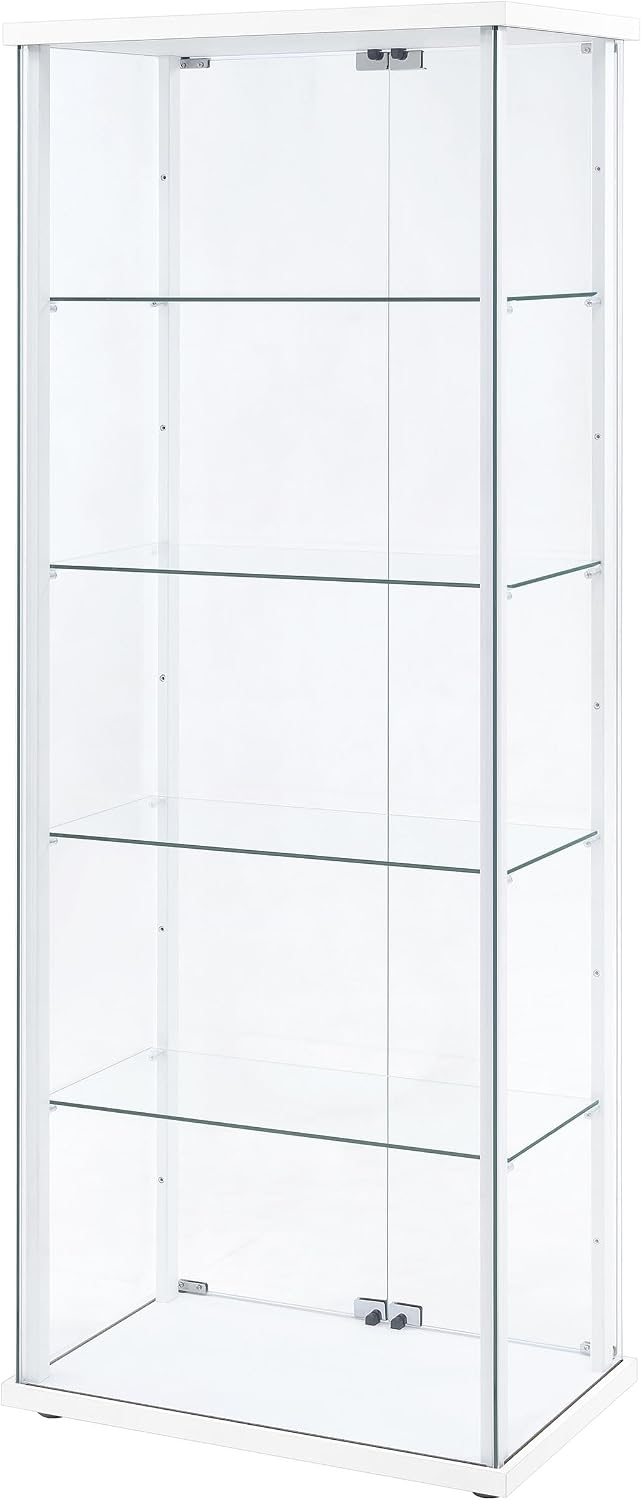 Coaster Home Furnishings - Delphinium - Glass - 4-Shelf Curio Cabinet with Wood Top and Base, Two Doors, and Chrome Hardware - Living Room - 64-Inch - White - 950170WHT