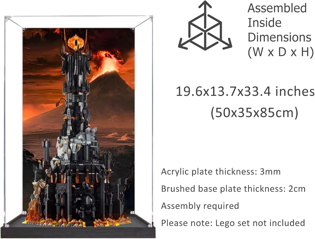 Acrylic Display Case Applies to Lego 10333 Lord of The Rings: Barad-Dûr, Dustproof, Gifts for Model Lovers (19.6X13.7X33.4 in),Back Panel