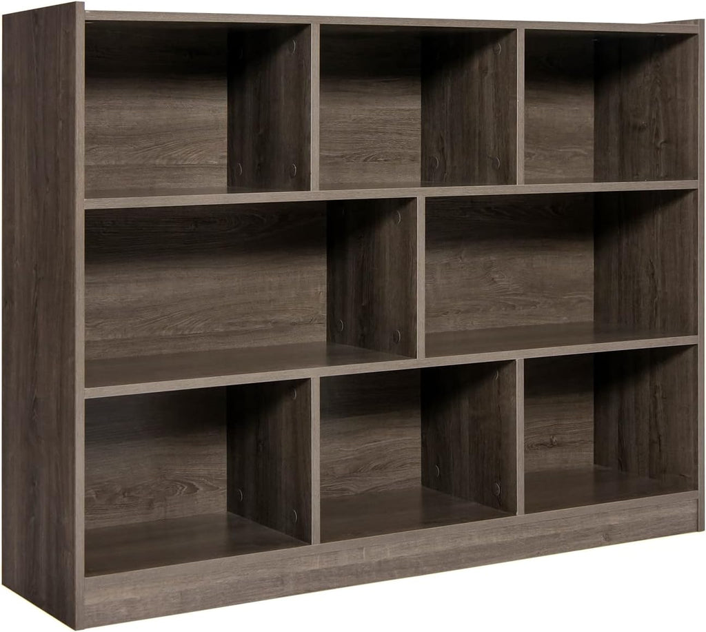 Giantex 8 Cube Bookcase, Freestanding 3-Tier Open Bookshelf, Modern Storage Display Cabinet, Wood Cube Storage Organizer for Living Room, Kid's Room, Grey