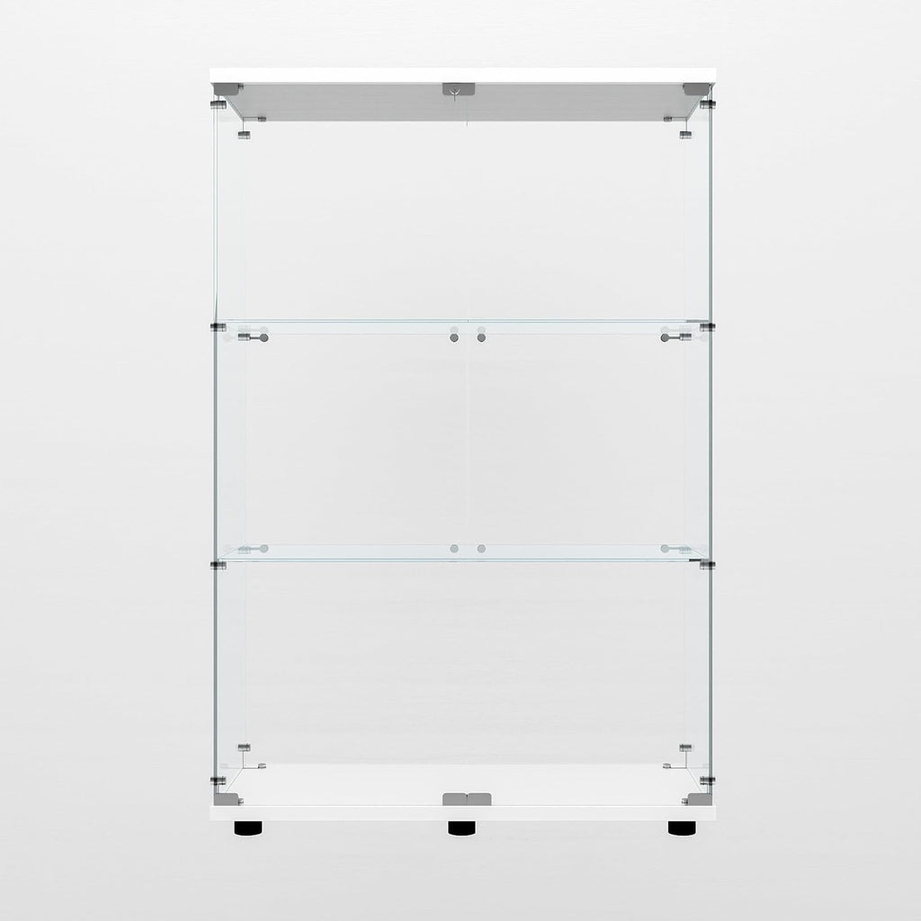 Glass Display Cabinet with LED Lights Elegant Double Doors 3 Shelves Glass Curio Cabinet with Lock 49.3' High Glass Curio Display Cabinet Showcase for Living Room,Bedroom,White
