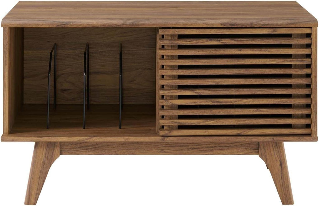 Modway Render Mid-Century Modern 37' Vinyl Record Display Stand in Walnut