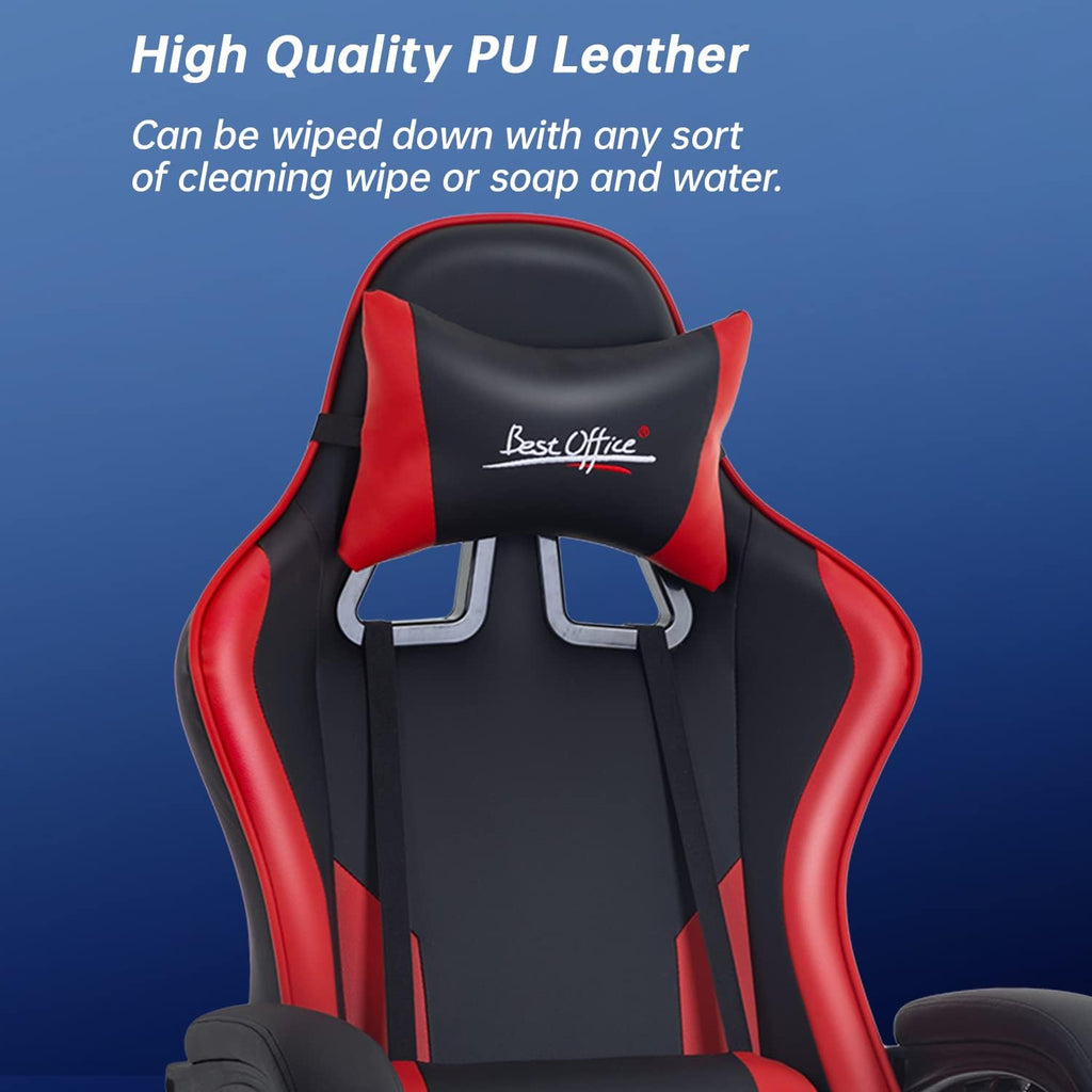 Gaming Chair Office Chair Desk Chair with Footrest Lumbar Support Headrest Armrest Task Rolling Swivel Ergonomic E-Sports Adjustable PC Gamer Chair (Red)