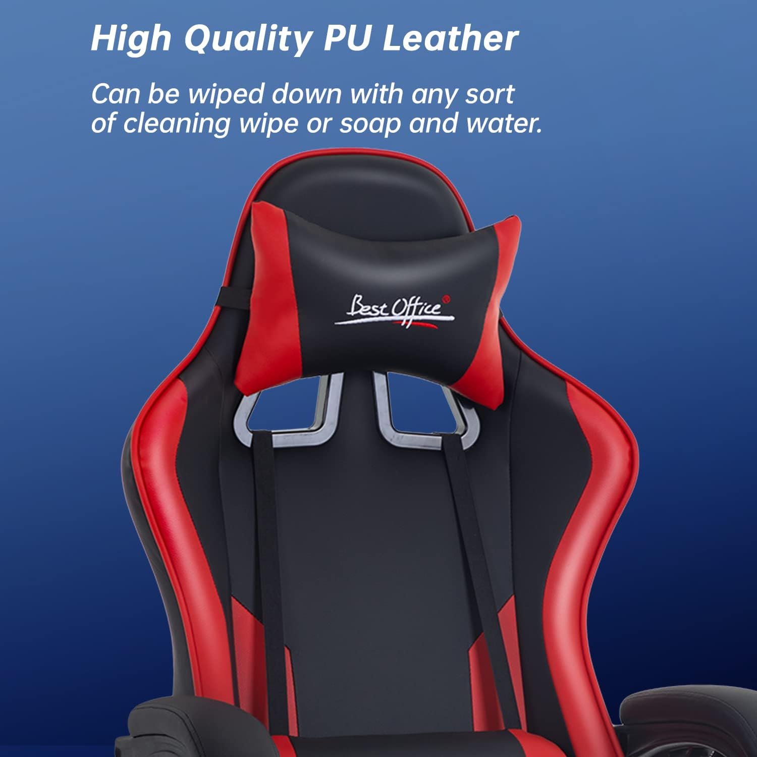 Gaming Chair Office Chair Desk Chair with Footrest Lumbar Support Headrest Armrest Task Rolling Swivel Ergonomic E-Sports Adjustable PC Gamer Chair (Red)