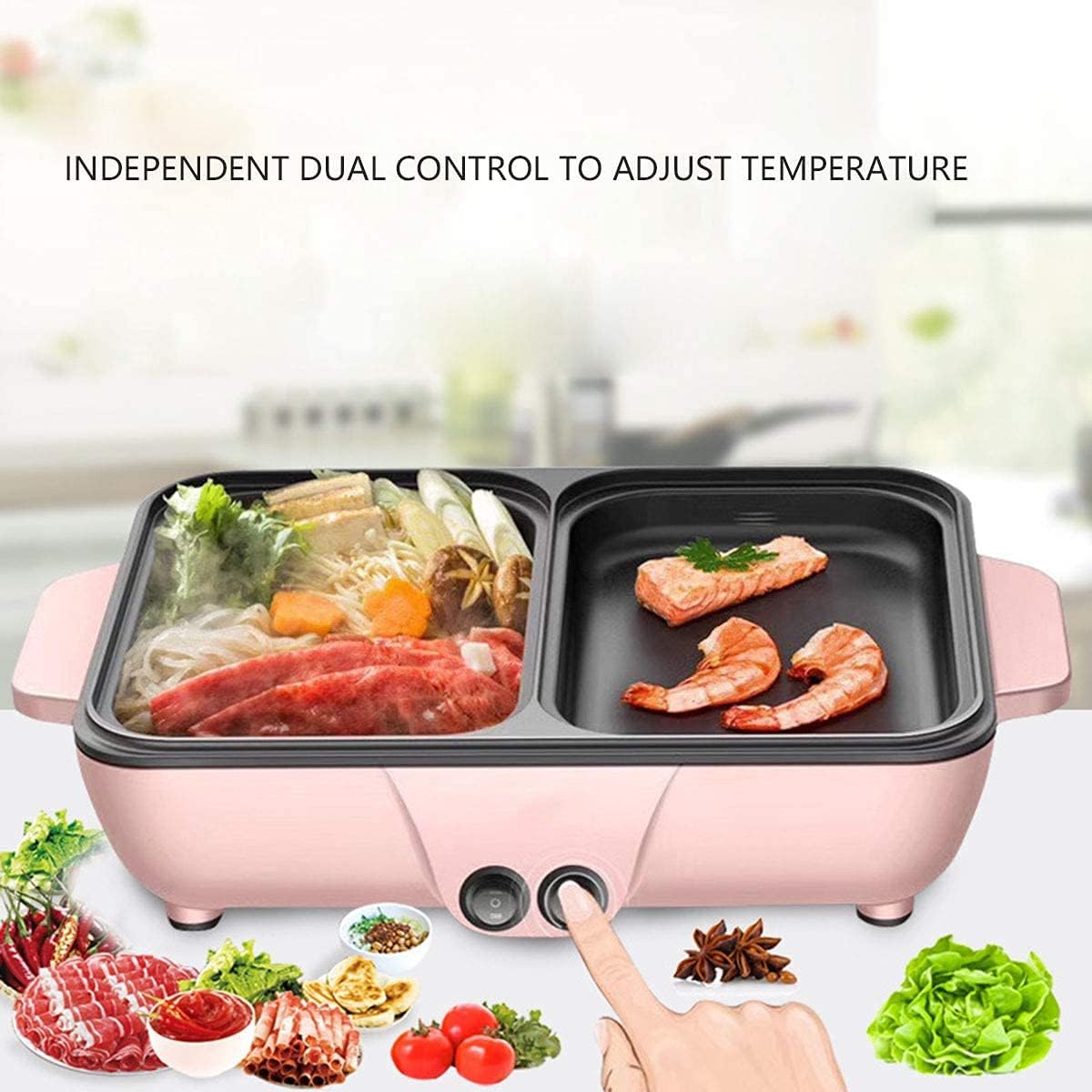 BBQ Smokeless Grill Non-stick Electric Griddle 2-in-1 Indoor Grill Pot Small Multifunctional Electric Cooker Smokeless BBQ Grill Shabu Pot Cooking Pot Temperature Control White 30x22x8.5cm (Color : B