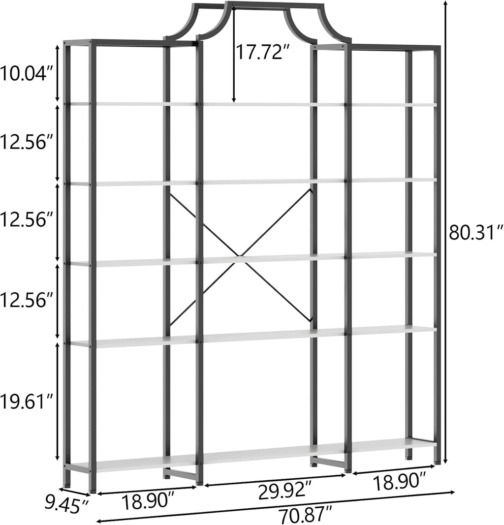 Auromie Triple Wide 5-Tier Bookshelf, 70.87' L x 79.13' H Extra Large Bookcase, Tall Open Etagere Display Shelf with Metal Frame, Freestanding Modern Storage Shelves for Home Office, Black&White