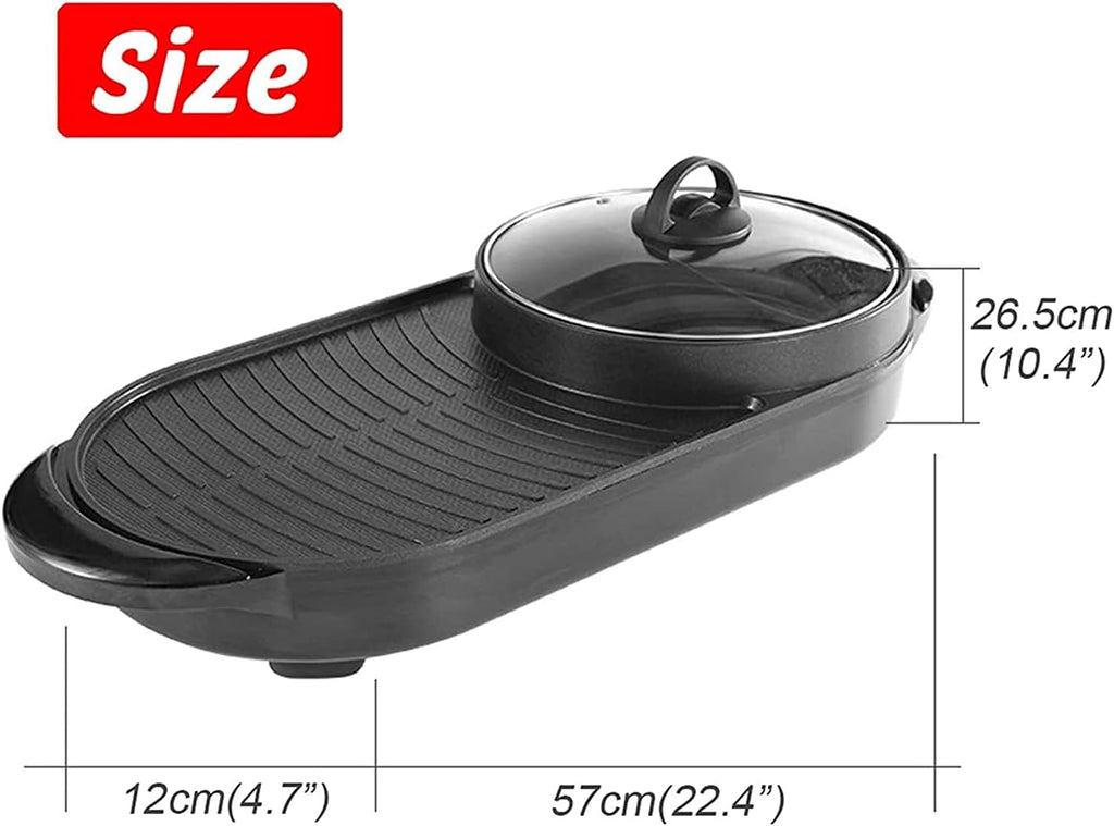 2200W Electric Grill, Indoor Grill, Non-Stick Coating 2 in 1 Smokeless Hot Pot, Multifunctional Grill Pot for Home/Party, for 2-10 People,Household Nonstick Electric Griddle