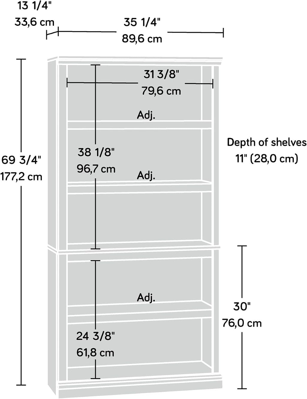 Sauder 5 Tier Book Shelf Wooden Bookcase Multipurpose Bookshelf for Home Office, Living Room, in Jamocha Wood