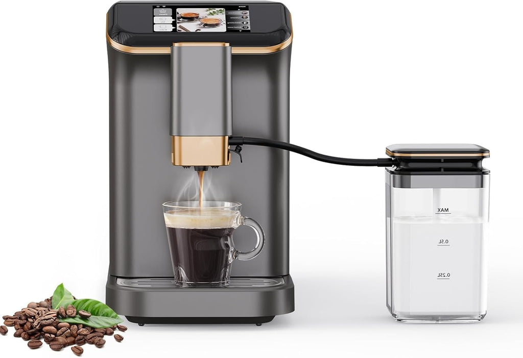 GarveeHome Espresso Machine, 20 Bar Semi Automatic Espresso Machine With Grinder and Milk Frother Wand, Professional Espresso Maker Coffee Machine With 95 oz Removable Water Tank (Grey+Gold)