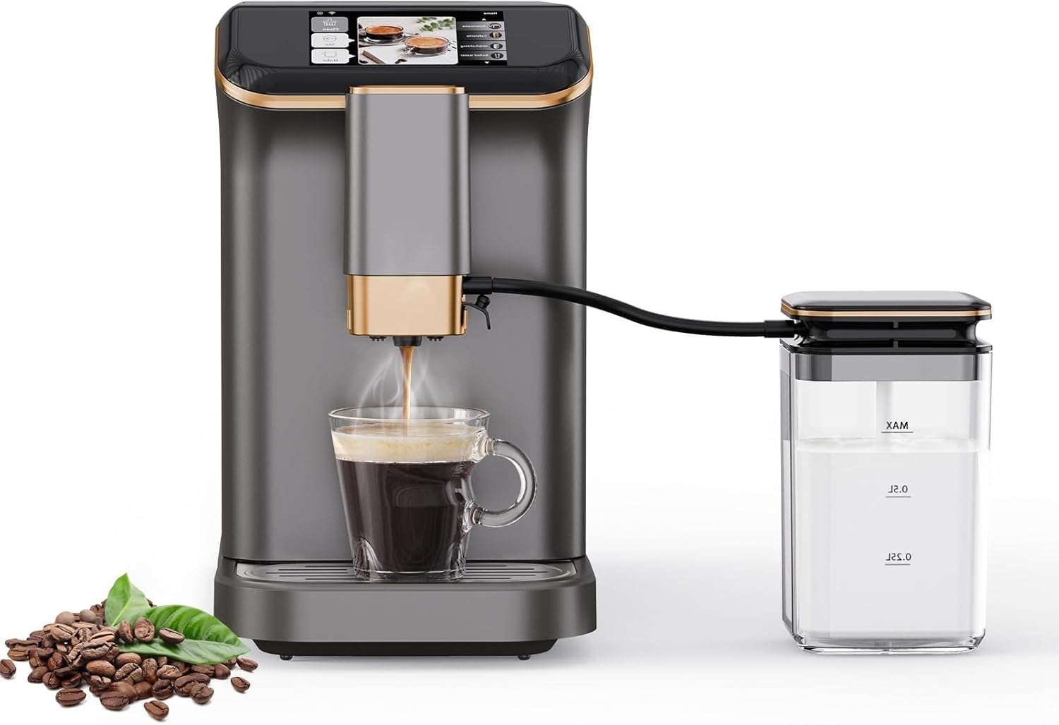 GarveeHome Espresso Machine, 20 Bar Semi Automatic Espresso Machine With Grinder and Milk Frother Wand, Professional Espresso Maker Coffee Machine With 95 oz Removable Water Tank (Grey+Gold)