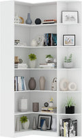 Loomie White Book Shelf, 6 Tiers Shelf Large Tall Corner Etagere Bookcase with Full Baffle, L-Shaped Modern Storage Display Industrial Bookshelves for Bedroom, Home Office, Living Room & Kitchen
