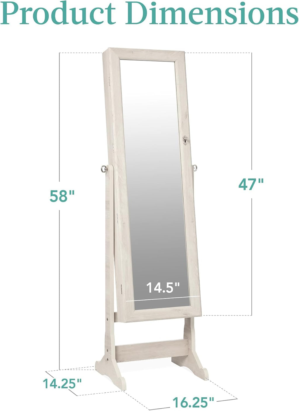 Best Choice Products Freestanding Jewelry Armoire Cabinet, Full Length Standing Mirror, Lockable Makeup Storage Organizer, w/Velvet Lining, 3 Angles, Lock, Accessory Pouch, 5 Shelves - Coastal White