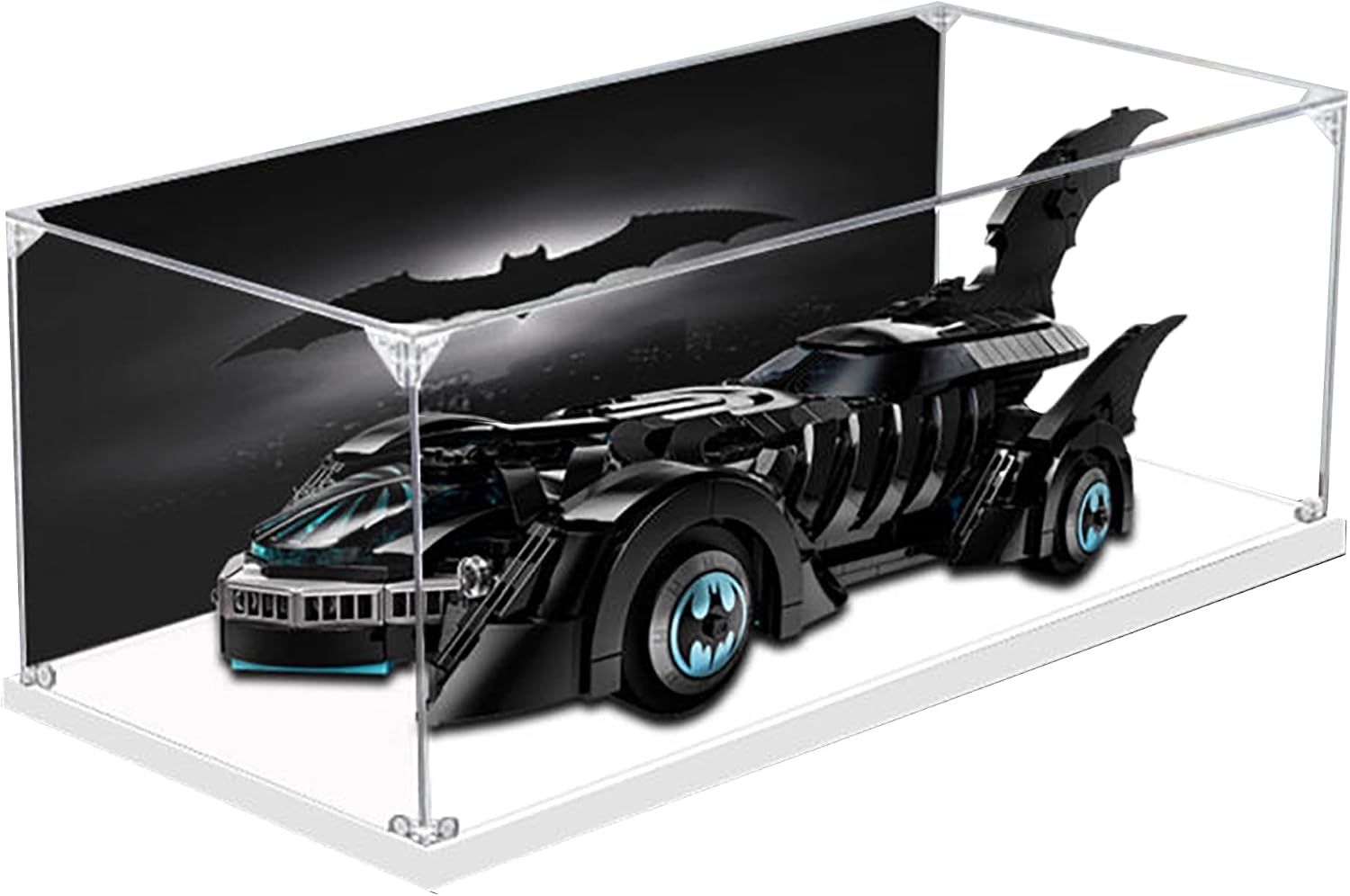 Acrylic Display Case for Lego 76304 Batmobile Model, 3mm Dustproof Display Box, Display Case Compatible with Lego 76304 (Model Not Included) (Background 3MM White Base)