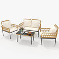 4-Piece All-Weather Rattan Bistro Patio Furniture Set with Deep Seating, Waterproof Thick Cushions, Soft Cushions, and Metal Coffee Table - Ideal for Garden and Porch Outdoor Relaxation