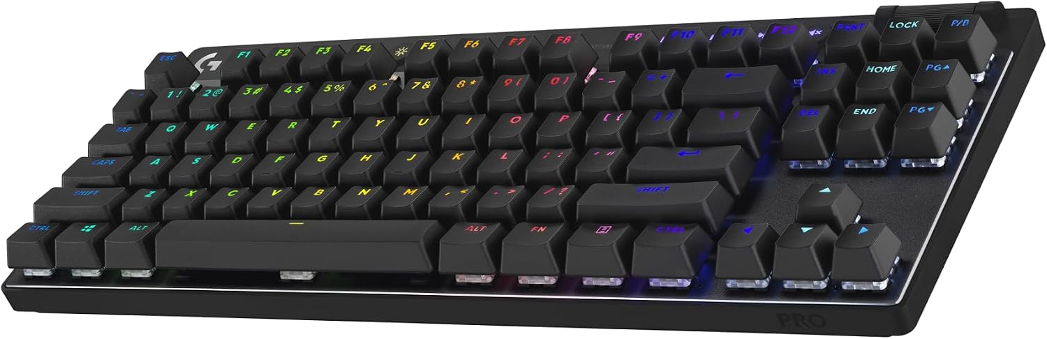 Logitech G PRO X TKL Lightspeed Wireless Gaming Keyboard, Ultra-Portable Tenkeyless Design, LIGHTSYNC RGB, PBT keycaps, Clicky Switches (GX Blue) - Black