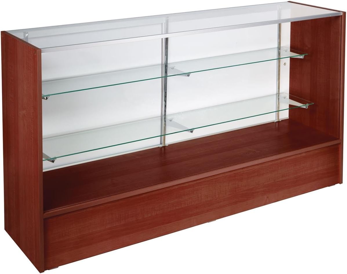 Free-Standing Glass Display Case with Cherry Finish Melamine Base, Includes Sliding Rear Doors - 6 Feet Wide