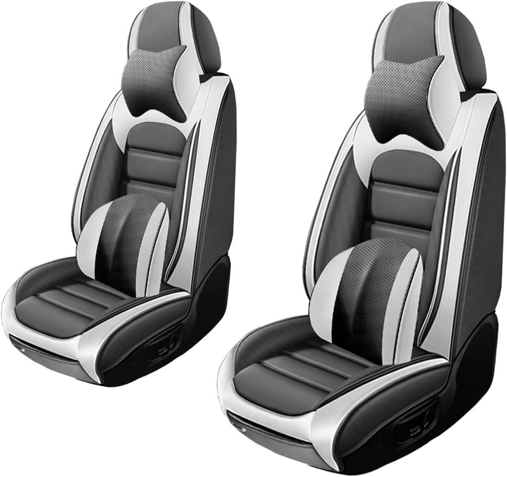 2 Seat Covers for Volvo XC90 2006-2024 Leather Car Seat Covers Waterproof Soft Car Seat Protectors Comfort Premium Automotive Seat Covers with Airbag（Luxury,White+Gray）
