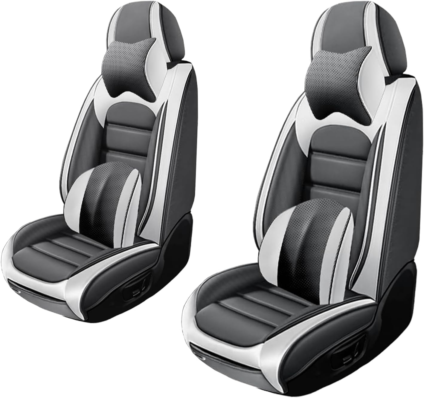 2 Seat Covers for Volvo XC90 2006-2024 Leather Car Seat Covers Waterproof Soft Car Seat Protectors Comfort Premium Automotive Seat Covers with Airbag（Luxury,White+Gray）