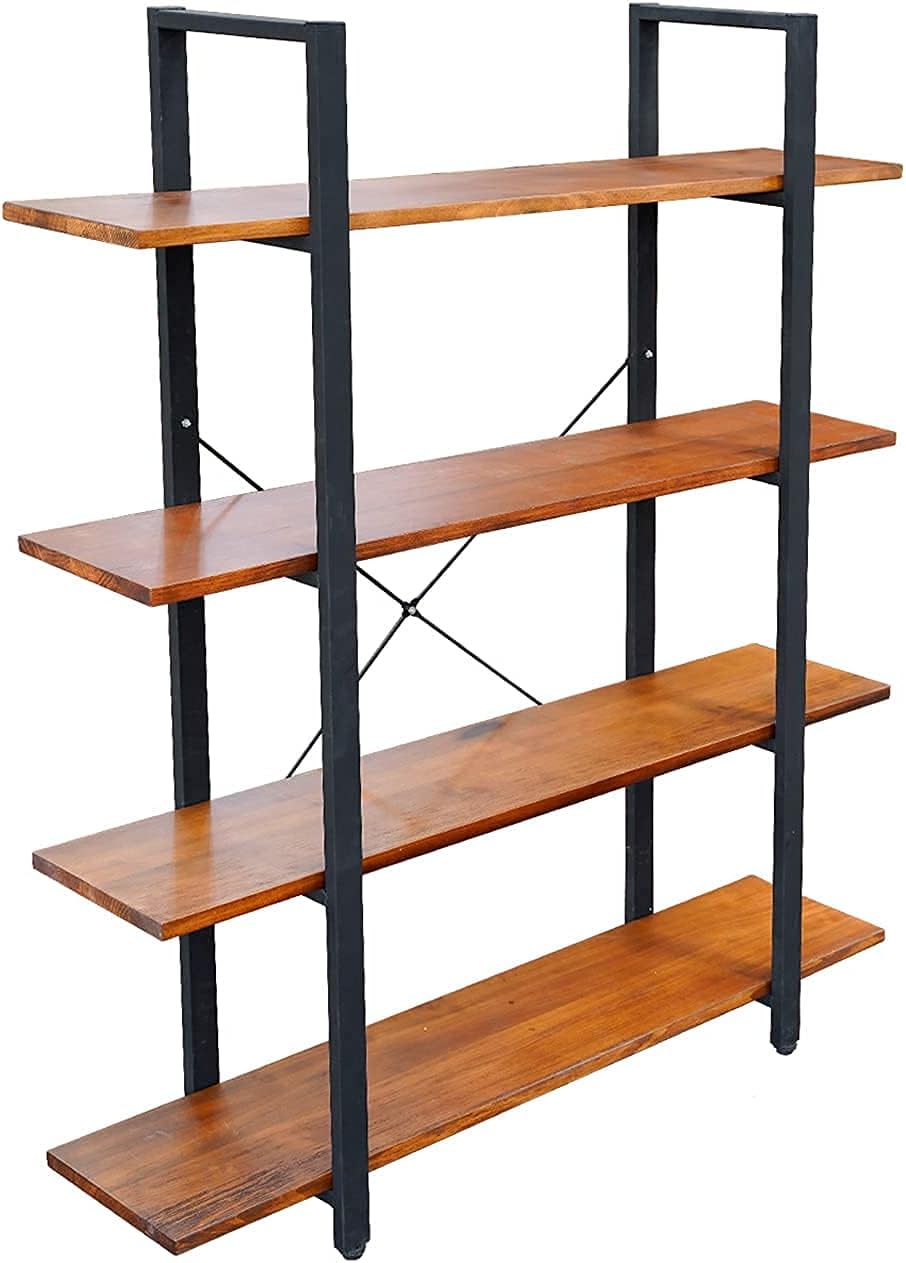 CONSDAN Industrial Bookshelf, USA Grown Hardwood, Real Wood Bookshelves, Modern Open Rustic Bookcase, Storage Shelf, Display Shelf, Poplar Solid Wood-4 Tier Shelf