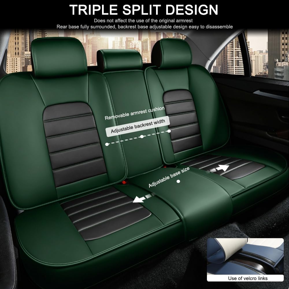 5 Seat Covers for Infiniti G35 2003-2010 Leather Car Seat Covers Waterproof Soft Car Seat Protectors Comfort Premium Automotive Seat Covers with Airbag（Standard,Black+Green）