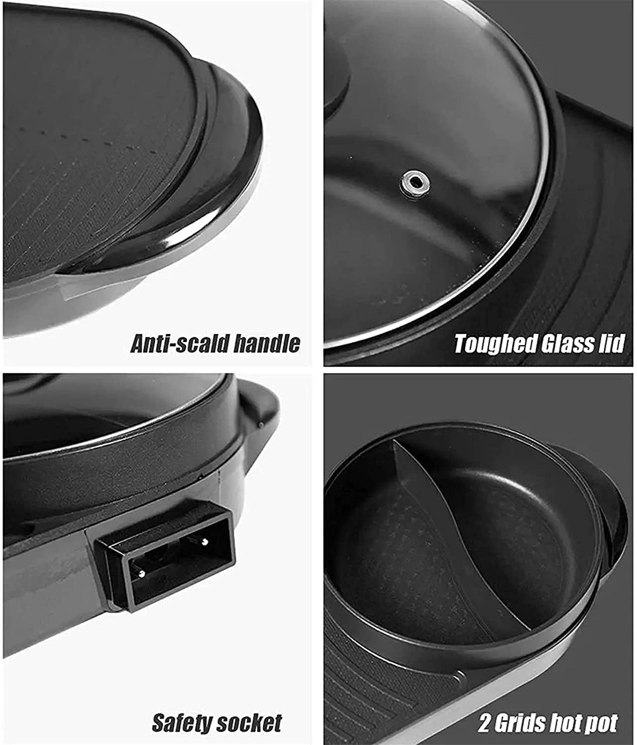 2200W Electric Grill, Indoor Grill, Non-Stick Coating 2 in 1 Smokeless Hot Pot, Multifunctional Grill Pot for Home/Party, for 2-10 People,Household Nonstick Electric Griddle