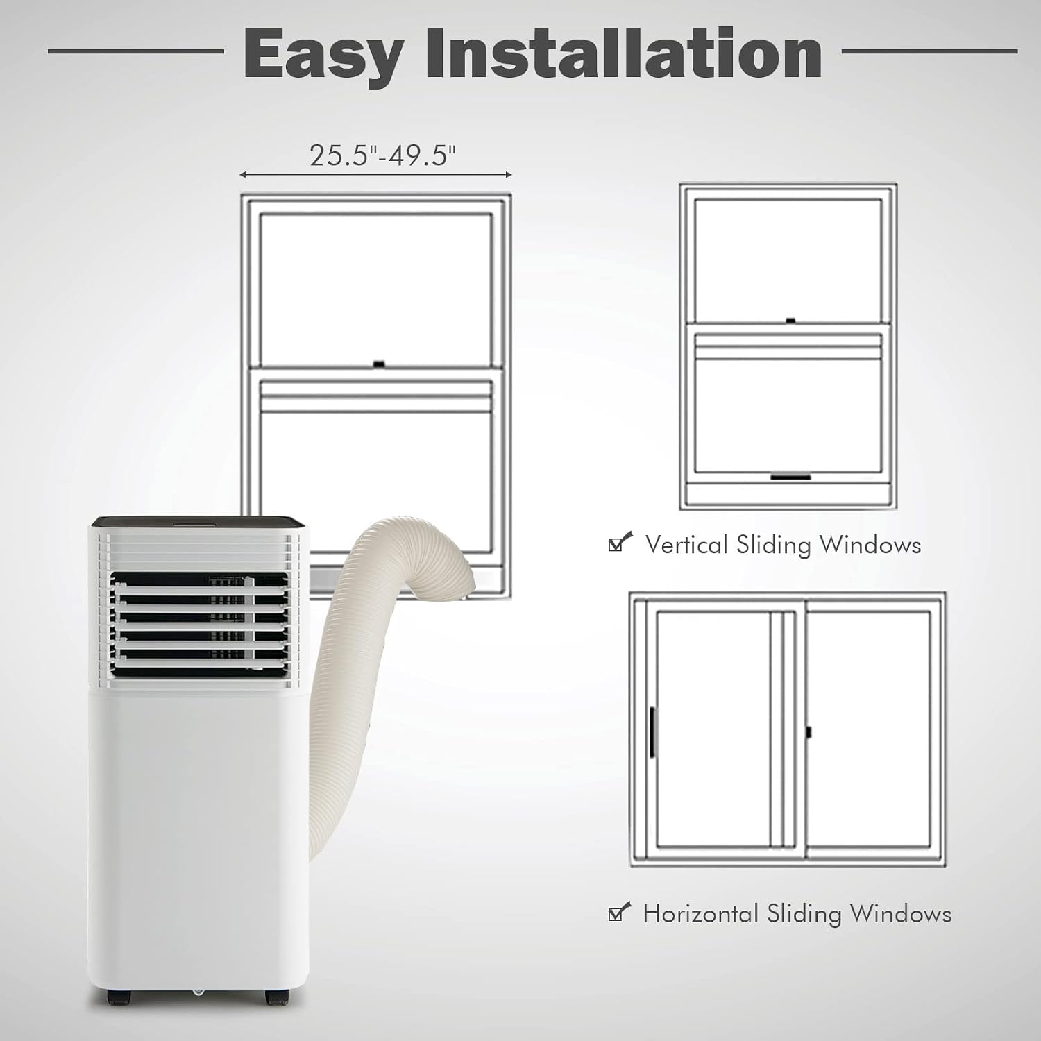 ARLIME Portable Air Conditioners, 8000 BTU Air Unit Cools up to 230 sq. ft. Freestanding Air Cooler w/Fan & Dehumidifier, Remote Control, Window Mount Kits for Home Office, White+Black