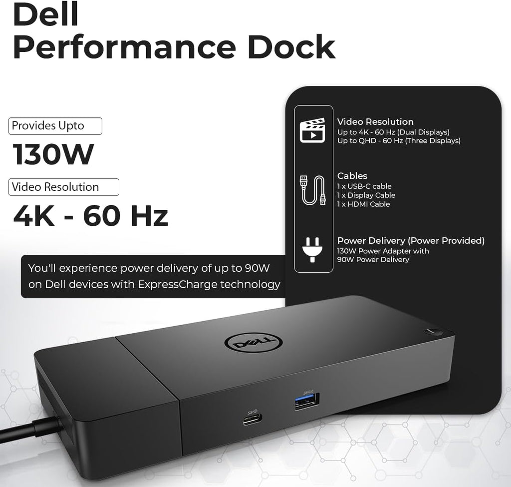 Dell WD19S Docking Station 130W (90W Power Delivery), Dell Docking Station for Laptop with 130W Power Adapter + HDMI + DisplayPort + USB-C Cable + Microfiber Cloth (Renewed)