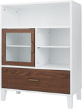 Teamson Home Tyler Modern Wooden Floor Storage Cabinet with Drawer for Bathrooms, Living Rooms, Hallways, Walnut/White
