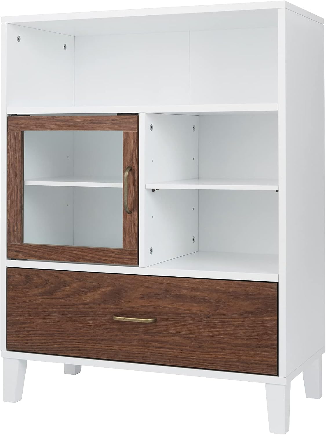 Teamson Home Tyler Modern Wooden Floor Storage Cabinet with Drawer for Bathrooms, Living Rooms, Hallways, Walnut/White