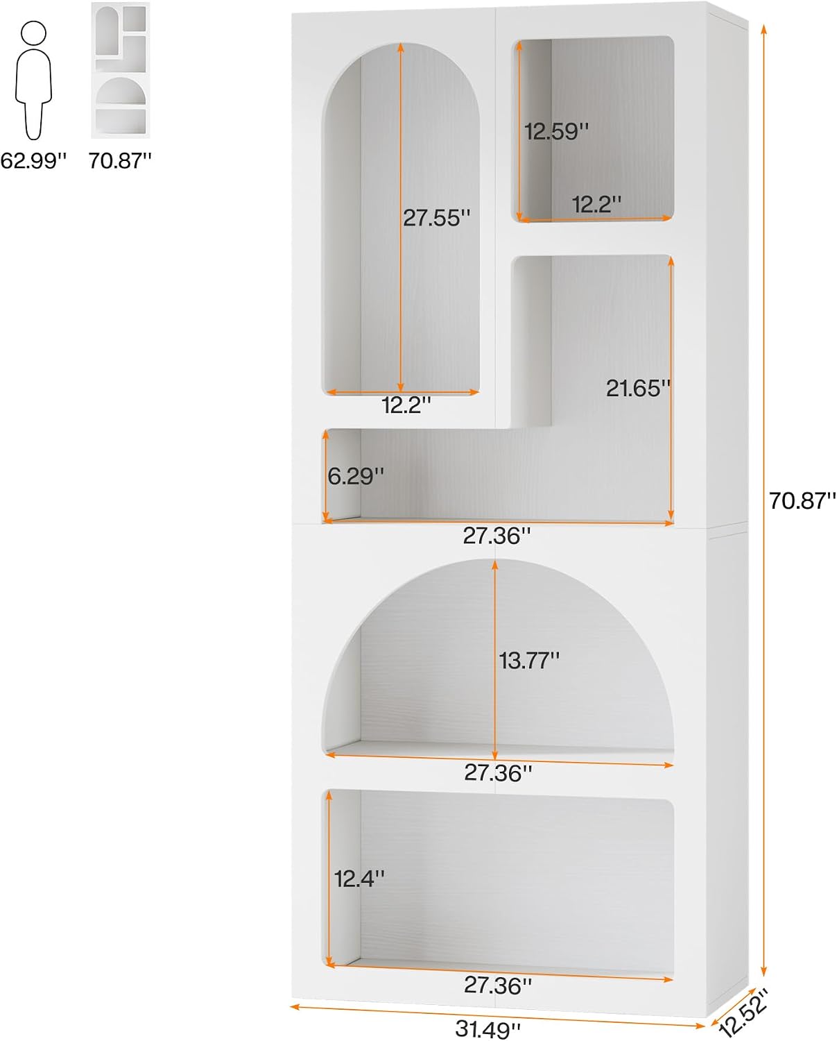 Tribesigns 70.87' Tall Geometric Bookshelf, White Arched Bookcase with 5 Irregular Storage Shelves, Modern Open Art Decor Display Shelf Free-Standing for Living Room, Bedroom, Closet