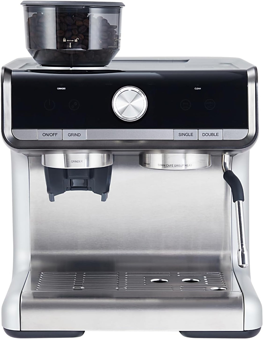 Espresso Machine With Grinder, 20 Bar Semi-Automatic Espresso Coffee Maker With Milk Frother Steamer Wand for Cappuccino, Latte, Macchiato, 95-Ounce Water Tank, Pid Temperature Control, Silver