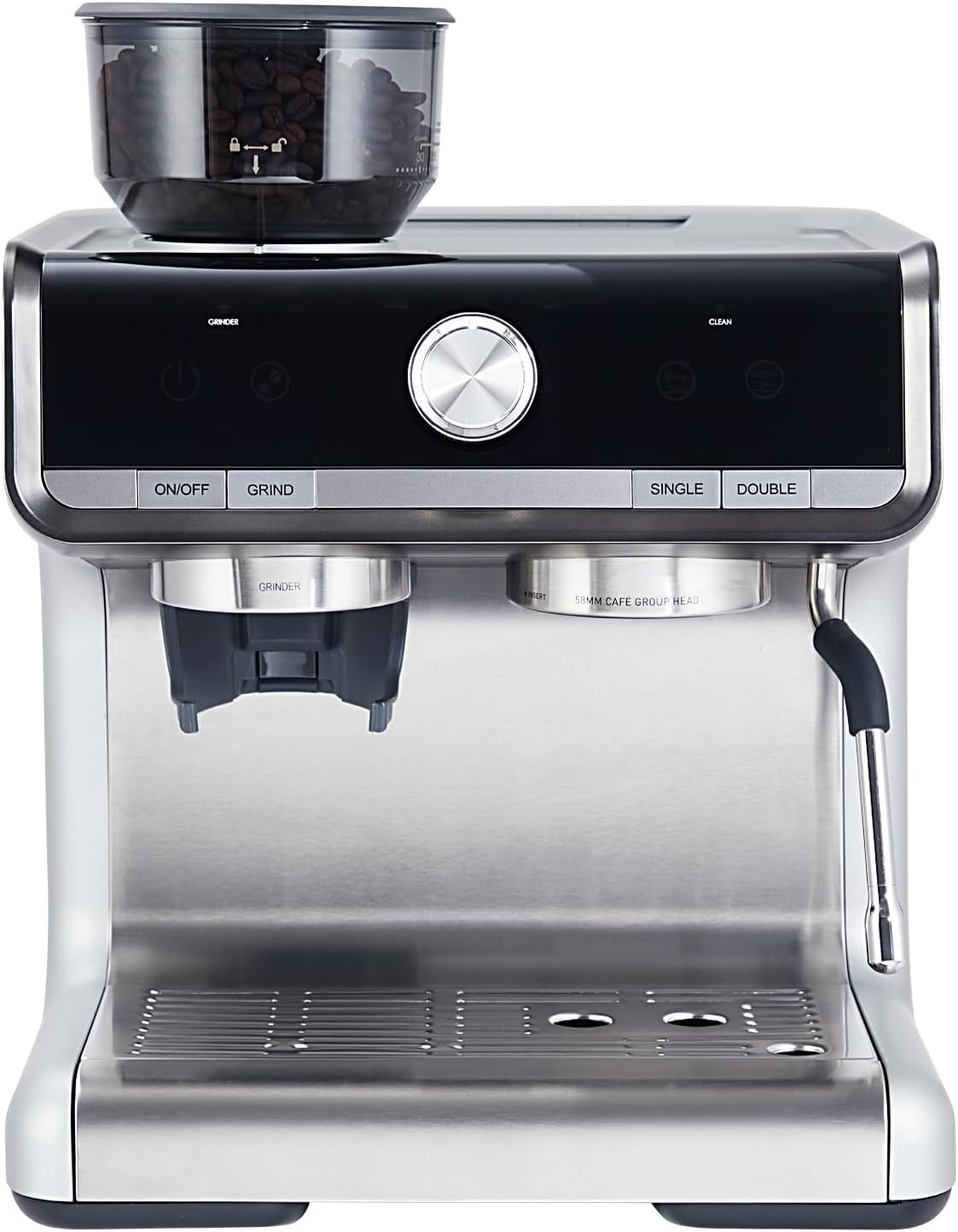Espresso Machine With Grinder, 20 Bar Semi-Automatic Espresso Coffee Maker With Milk Frother Steamer Wand for Cappuccino, Latte, Macchiato, 95-Ounce Water Tank, Pid Temperature Control, Silver