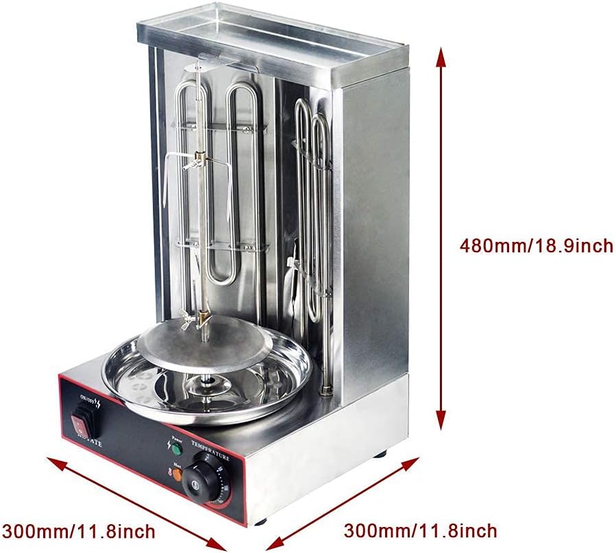Li Bai Shawarma Machine Electric Vertical Kebab Grill Gyro Rotisserie Oven Meat Broiler with 2 Heating Tubes Stainless Steel Body 110V For Home Restaurant Kitchen（Registered Design Patent）