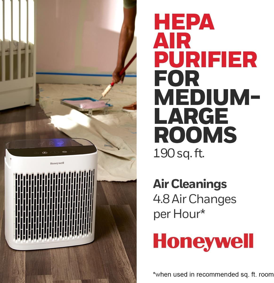 Honeywell HEPA Air Purifier for Home, 938 Ft² Rooms in 1 hour, Turbo Clean, Reduces Allergens, Dust, Pollen, Pet Dander, All Smoke Types, Odors, White, HPA5100W