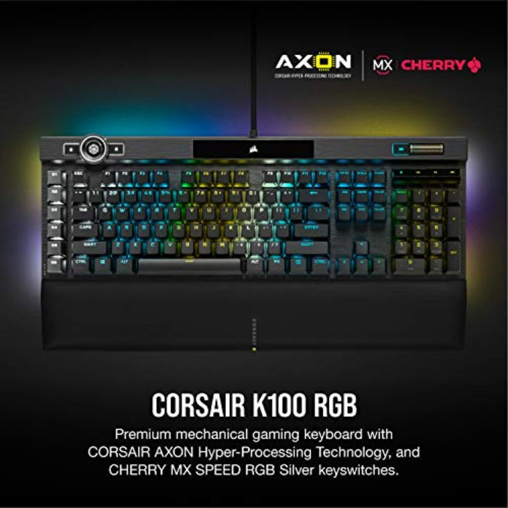 Corsair K100 RGB Mechanical Gaming Keyboard - Cherry MX Speed RGB Silver Keyswitches - PBT Double-Shot Keycaps - Elgato Stream Deck and iCUE Compatible - QWERTY NA Layout - Black