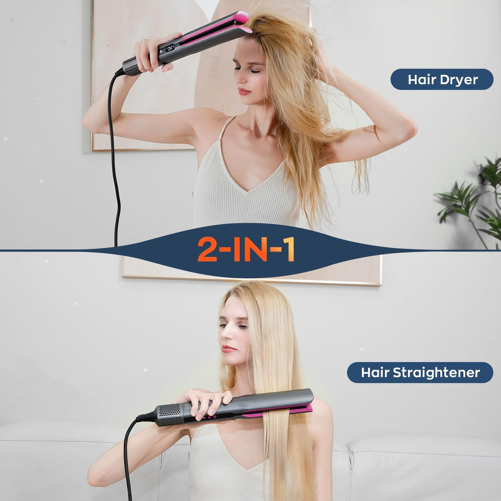 Hair Straightener – 2 in 1 Wet to Dry Air Straightener with High-Speed Ionic Airflow, Straightens Using air, No Heat Damage, Smart Temperature Control for Medium to Long Hair (35-75cm) (Gray)