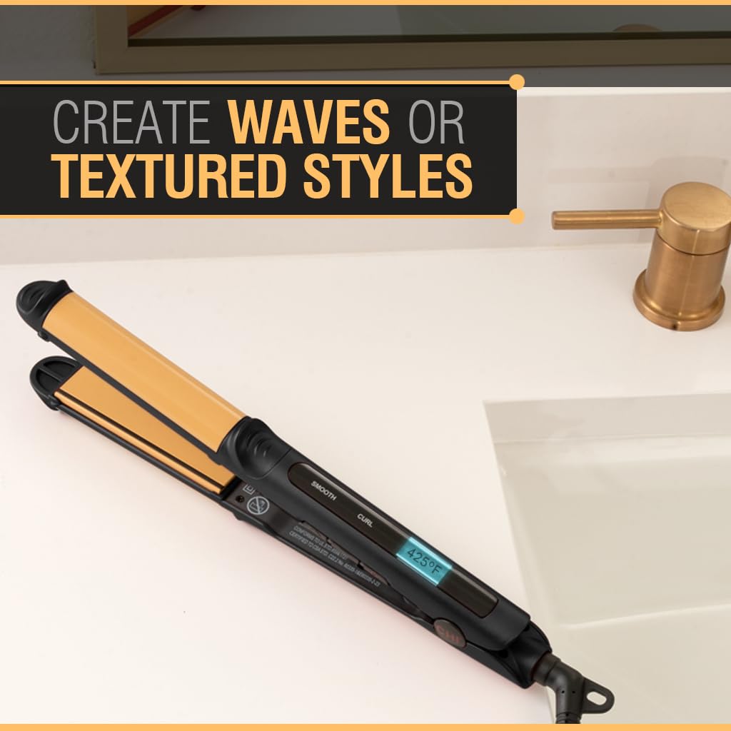 CHI Tourmaline Ceramic 3-in-1 Multi Styler, Curl & Wave Styling Iron For Shiny, Frizz-Free Hair, Auto Shut-Off, 0.75' Plates, 1' Barrel, Onyx Black