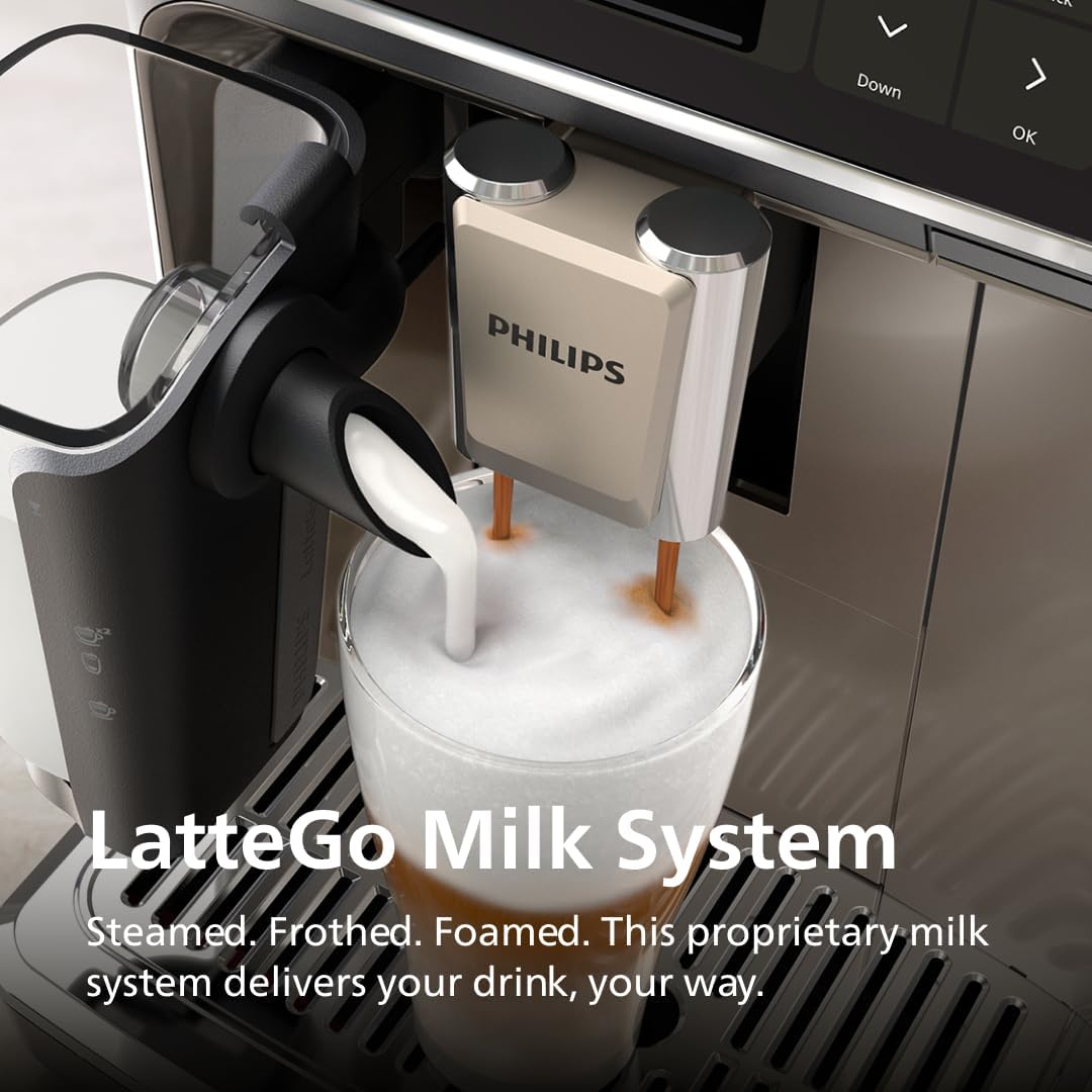 Philips 5500 Series Fully Automatic Espresso Machine - LatteGo Milk System, 20 Coffee Varieties, Intuitive Touch Display, SilentBrew, 100% Ceramic Grinder, AquaClean Filter (Grey Chromed)