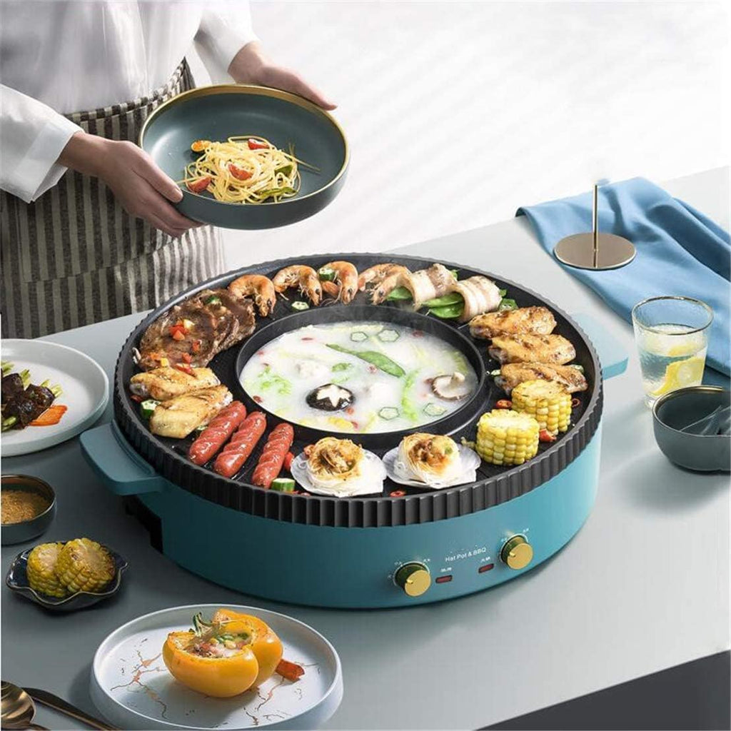 Multi-Function Electric Hot Pot Grill, 220 ℃ Constant Temperature Double Temperature Control Electric Grill, Indoor Teppanyaki, Used for Grilling Spaghetti Pot