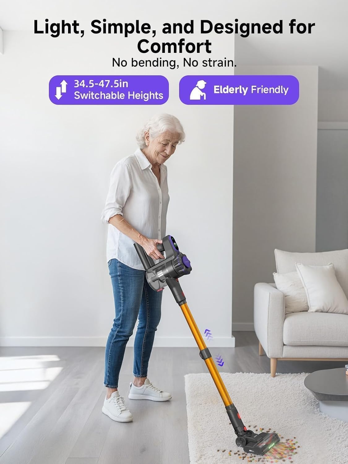 MONSGA Cordless Vacuum Cleaner, 45KPa 400W Stick Vacuum for Home, 50Mins Anti-Tangled Vacuum Cleaner with Charging Dock, Light-Weighted Handheld Vacuum for Pet Hair/Carpet/Floor, LED Touch Display