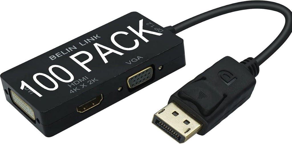 100 Pack DP to HDMI VGA DVI Adapter Displayport to HDMI 4K Adapter 3 in 1 Display Port to HDMI VGA DVI