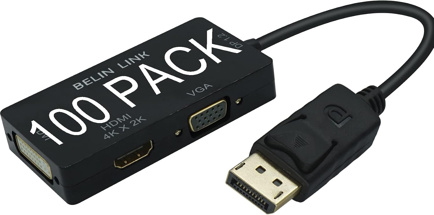 100 Pack DP to HDMI VGA DVI Adapter Displayport to HDMI 4K Adapter 3 in 1 Display Port to HDMI VGA DVI