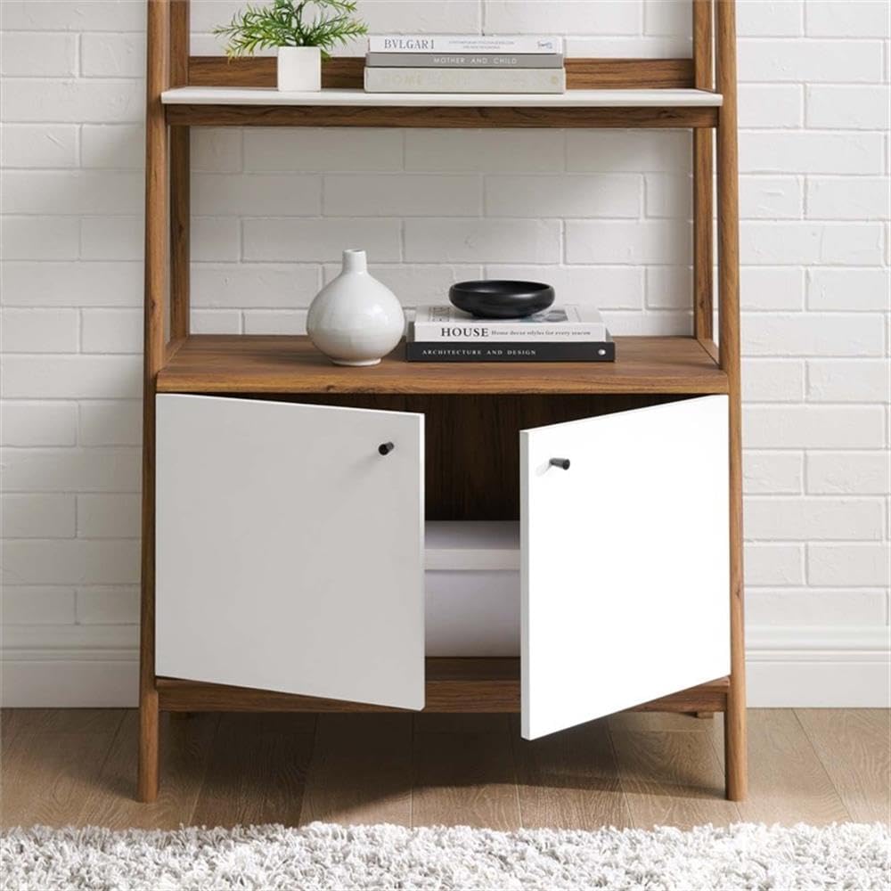 Modway Bixby Bookshelf Display Case, 33 Inch, Walnut White