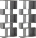 Giantex 5-Tier Geometric Bookshelf Set of 2, 70'' Tall Wood Freestanding Decorative Display Open Shelves with Anti-Tipping Device, Each Shelf Holds up to 44 lbs, Wooden S Shaped Bookcase, Gray