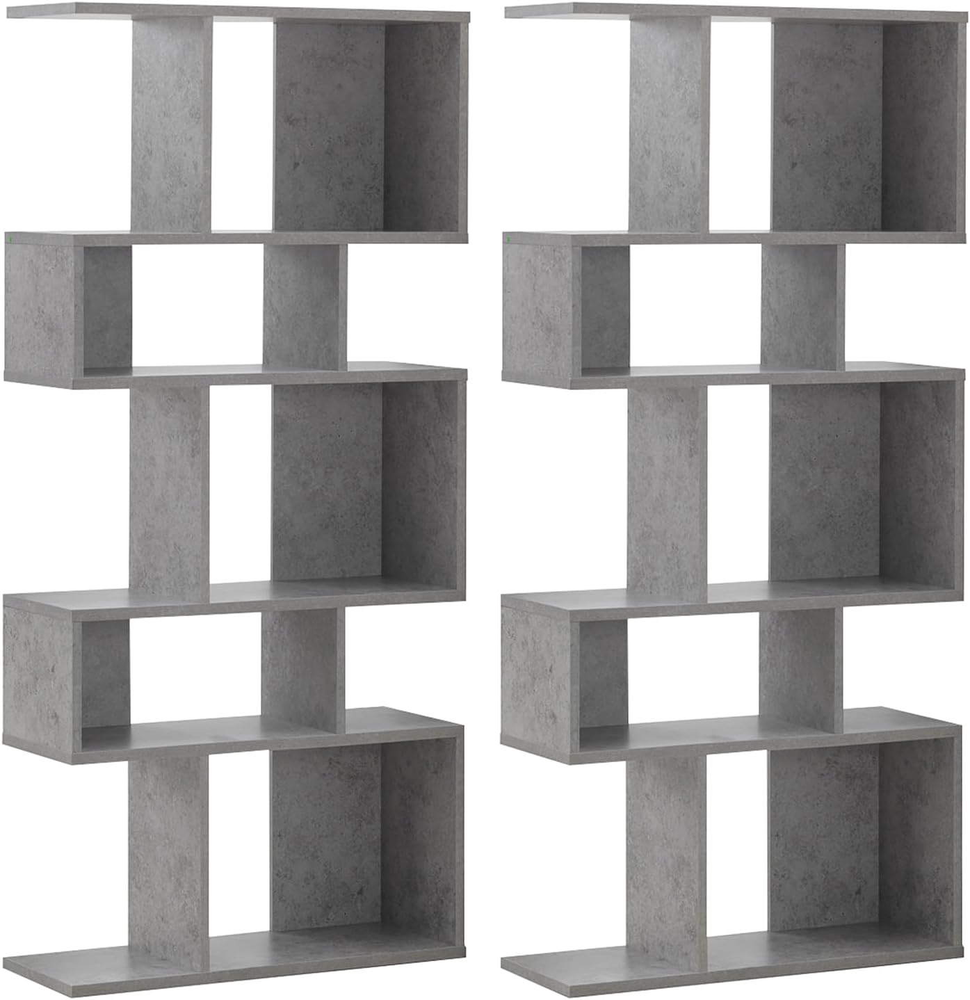 Giantex 5-Tier Geometric Bookshelf Set of 2, 70'' Tall Wood Freestanding Decorative Display Open Shelves with Anti-Tipping Device, Each Shelf Holds up to 44 lbs, Wooden S Shaped Bookcase, Gray