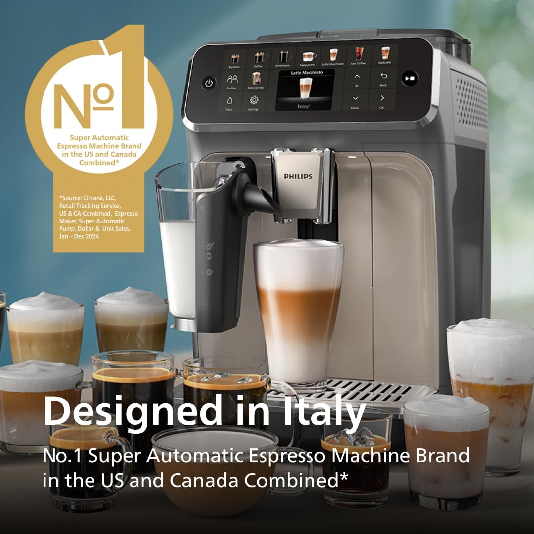 Philips 5500 Series Fully Automatic Espresso Machine - LatteGo Milk System, 20 Coffee Varieties, Intuitive Touch Display, SilentBrew, 100% Ceramic Grinder, AquaClean Filter (Grey Chromed)