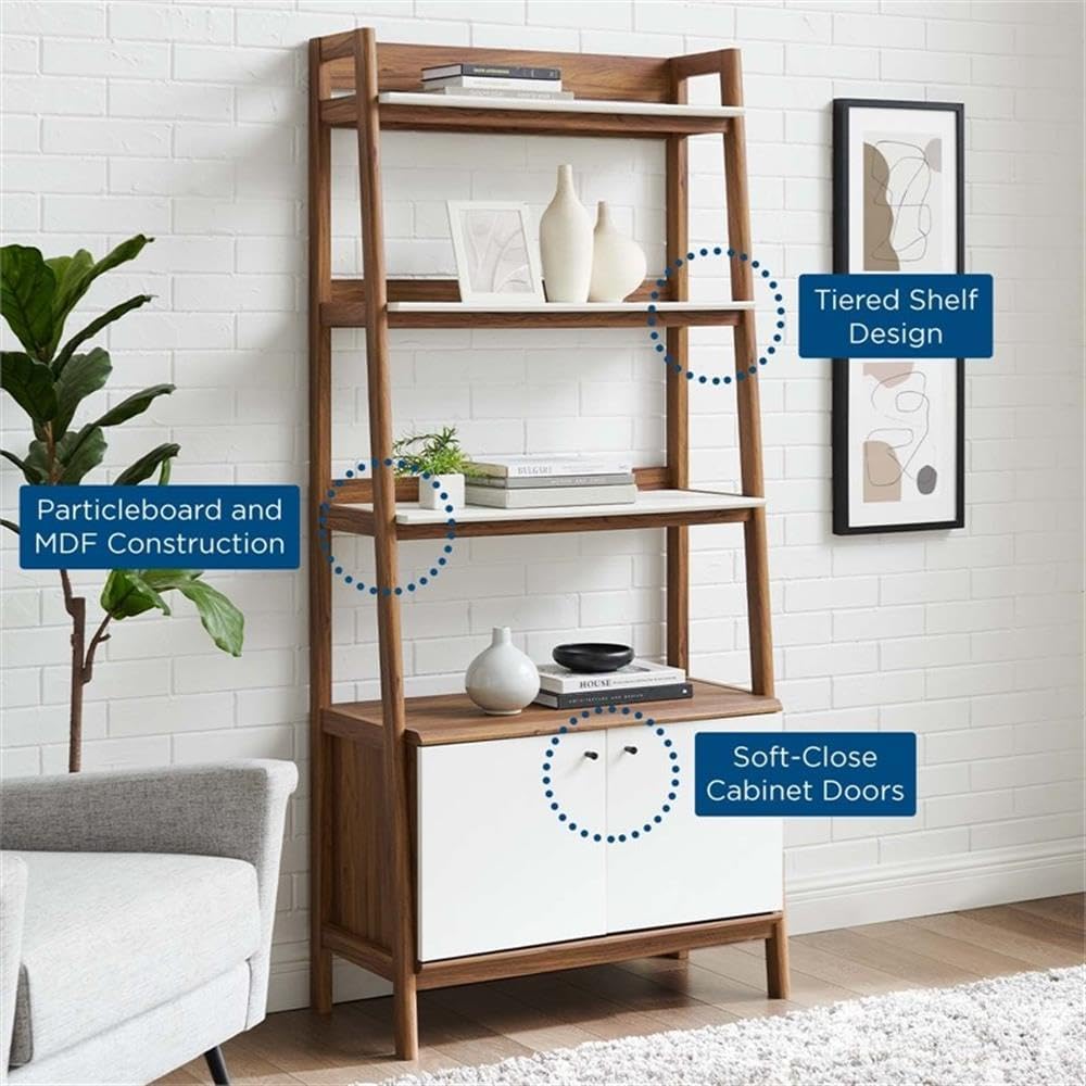 Modway Bixby Bookshelf Display Case, 33 Inch, Walnut White